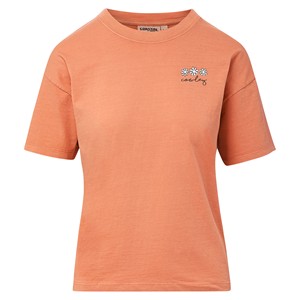 MV Sport Ladies Coastal Color Flowers w/ Cowley Script Tangy Tangerine T-shirt